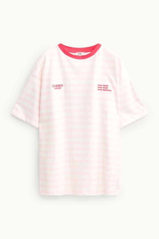 Femmes - T-shirt - Oversize - à rayures - blanc / rose