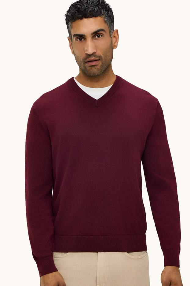 Herren - Pullover mit V-Ausschnitt - bordeaux