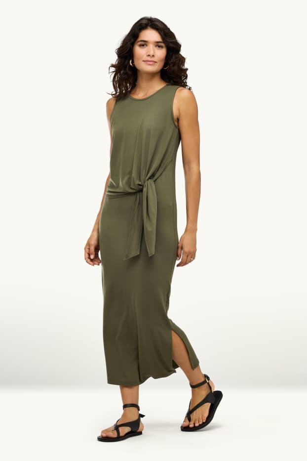 Dames - Jurk van viscose - straight fit - kaki