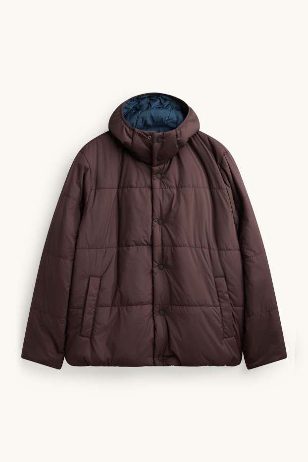 Hommes - Doudoune réversible avec capuche - doublée - finition déperlante - marron / bleu foncé