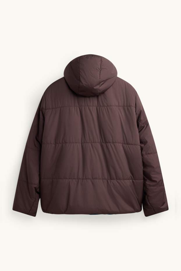 Hommes - Doudoune réversible avec capuche - doublée - finition déperlante - marron / bleu foncé