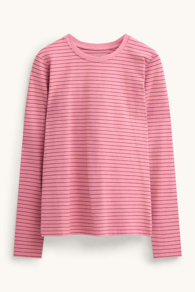 Dona - Samarreta de màniga llarga - slim fit - de ratlles - rosa/vermell