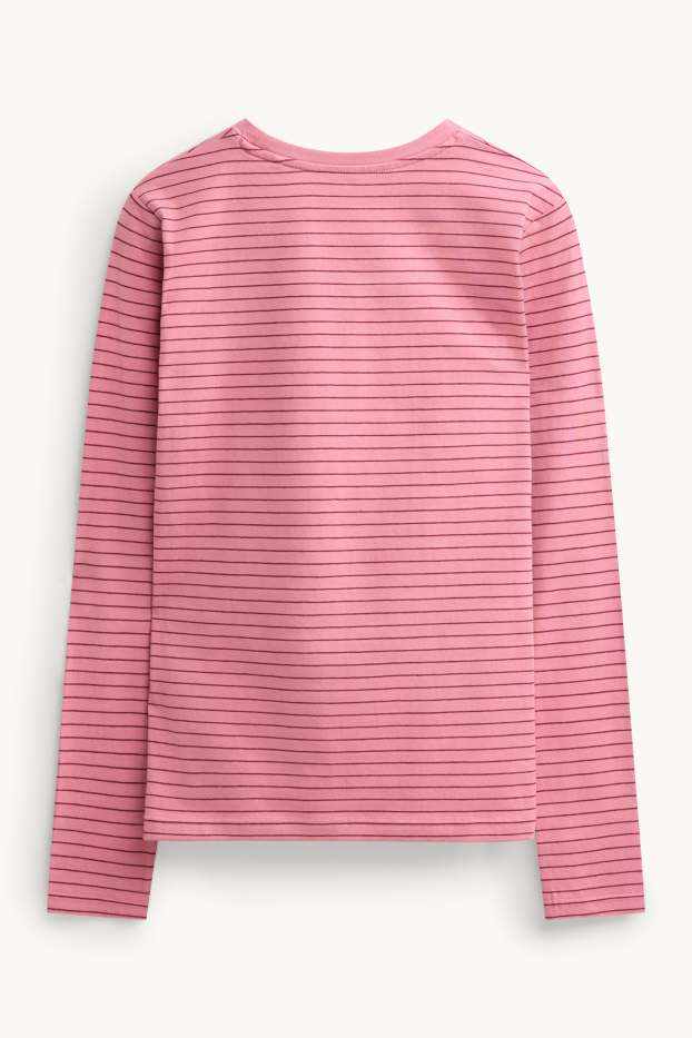 Dona - Samarreta de màniga llarga - slim fit - de ratlles - rosa/vermell