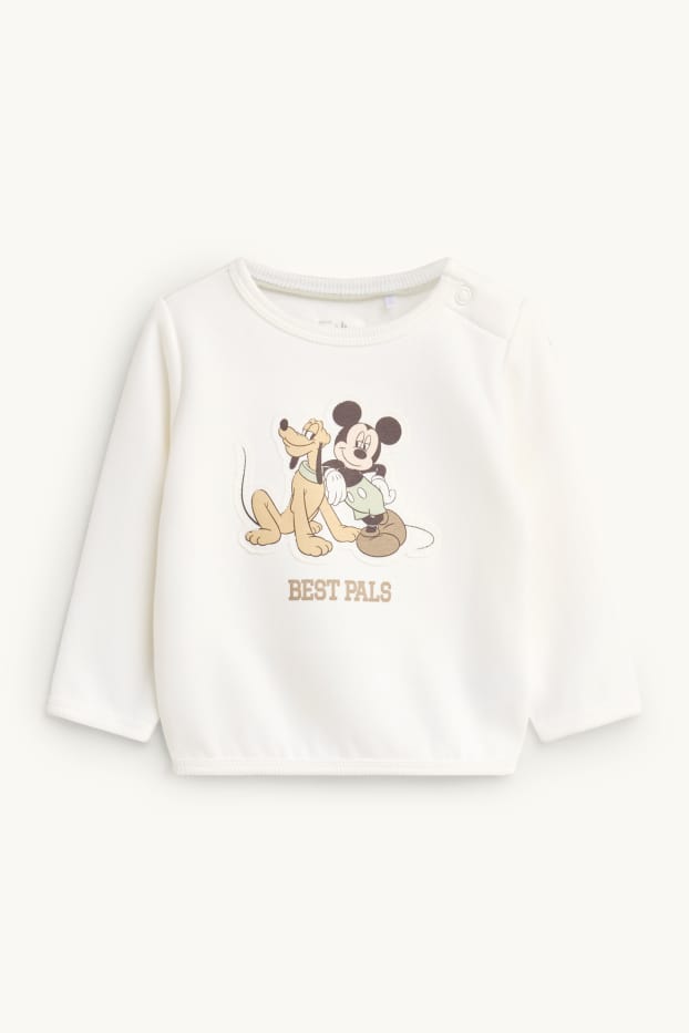 Baby: jongens - Mickey Mouse - baby-outfit - gevoerd met pluche - 2-delig - bruin / crème wit