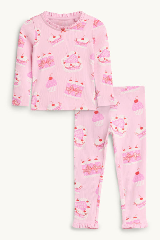 Kinder Mädchen - Kuchen - Pyjama - gerippt - 2 teilig - hellrosa