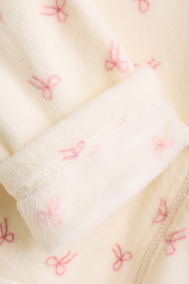 Damen - Fleece-Bademantel mit Kapuze - gemustert - cremefarben