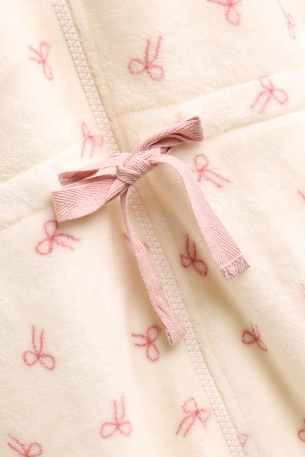Damen - Fleece-Bademantel mit Kapuze - gemustert - cremefarben