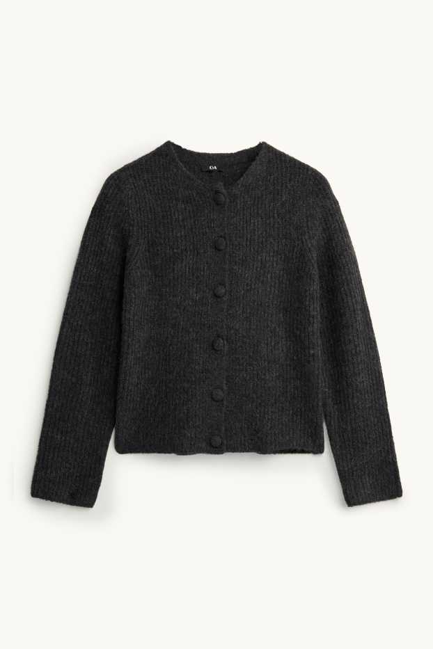 Women - Cardigan - ribbed - dark gray