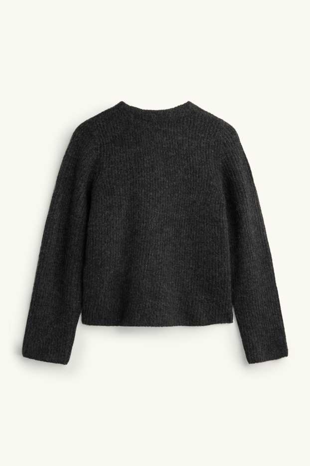 Women - Cardigan - ribbed - dark gray