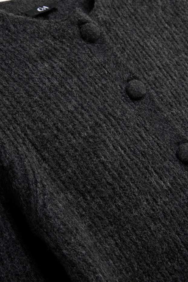 Women - Cardigan - ribbed - dark gray