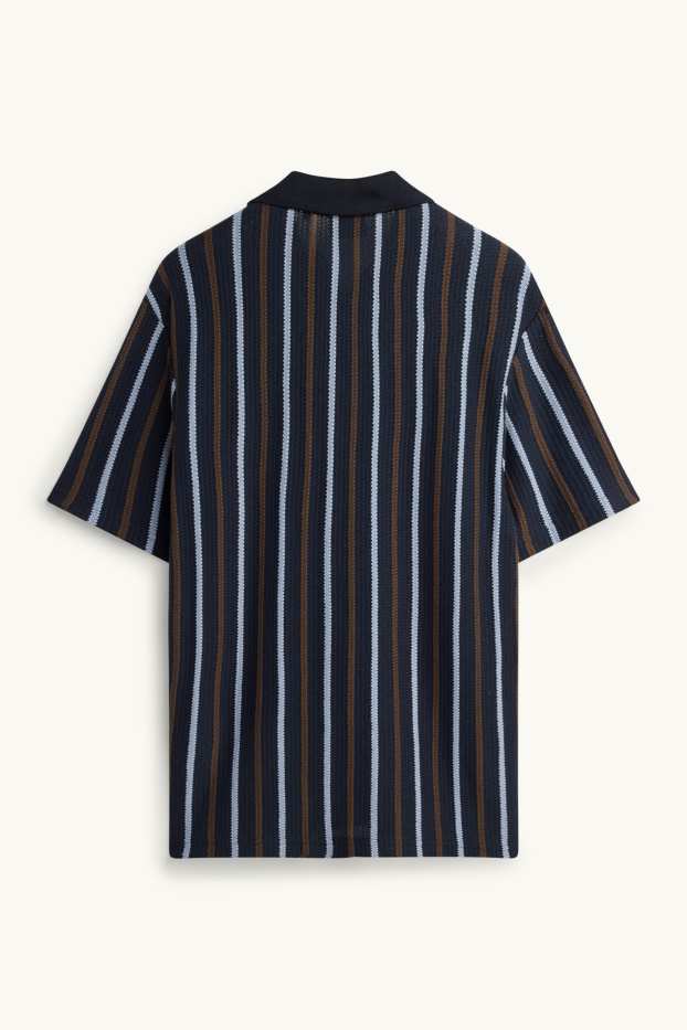 Hommes - Polo - relaxed fit - à rayures - finition texturée - bleu foncé