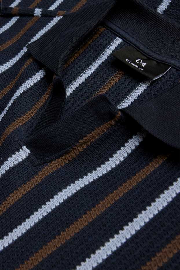 Hommes - Polo - relaxed fit - à rayures - finition texturée - bleu foncé