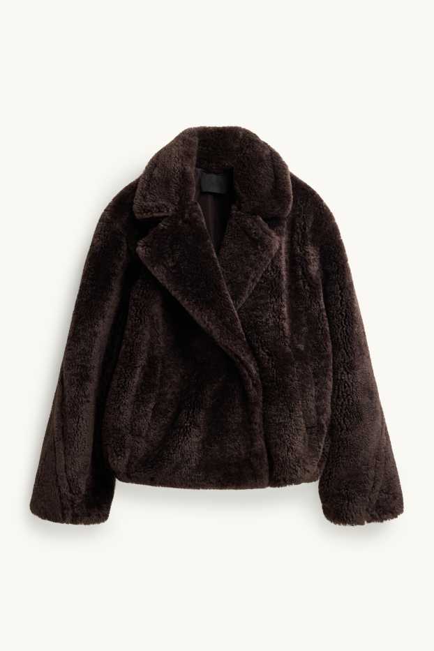 Femmes - Veste en imitation fourrure - doublée - marron foncé