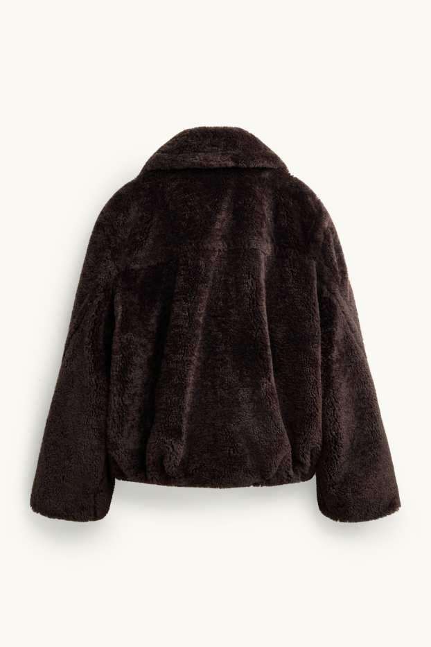 Femmes - Veste en imitation fourrure - doublée - marron foncé