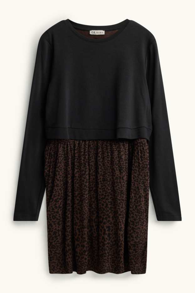 Damen - Still-Kleid - Leo-Print - schwarz