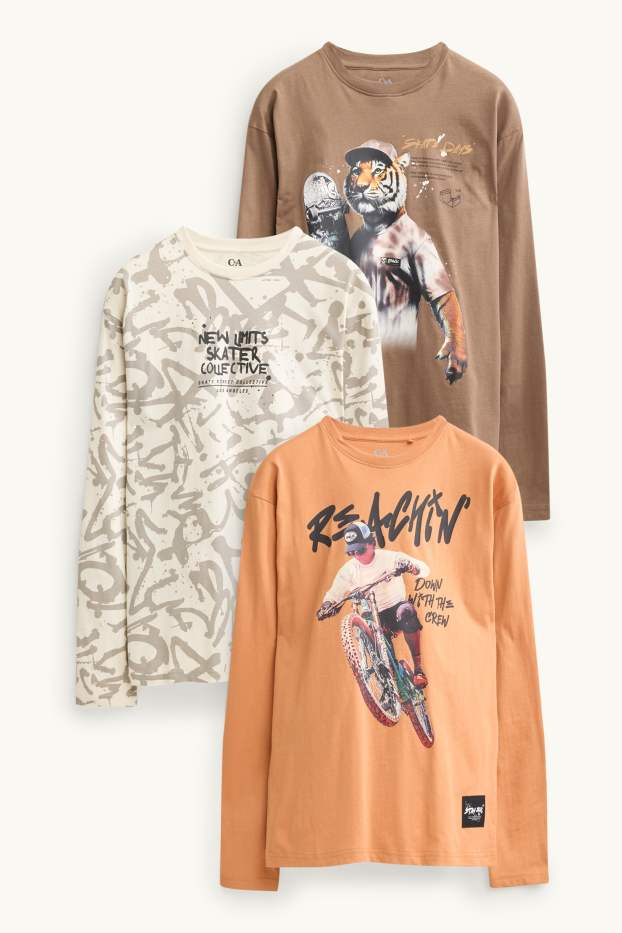 Children Boys - Multipack of 3 - skater - long sleeve top - orange / cremewhite