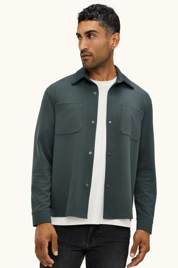 Hommes - Veste-chemise - relaxed fit - col kent - vert foncé