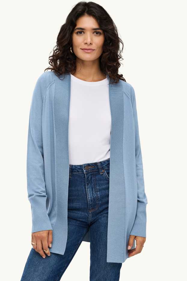 Dames - Lang gebreid vest - blauw