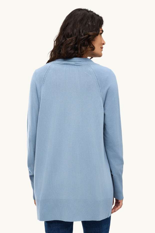 Dames - Lang gebreid vest - blauw