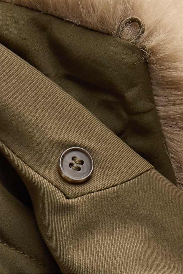 Damen - Crop Trenchcoat mit Kunstfellbesatz - wasserabweisend - khaki