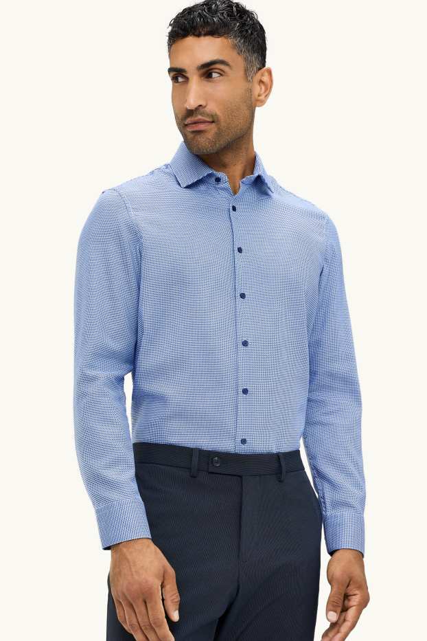 Uomo - Camicia business - regular fit - colletto alla francese - senza necessità di stiratura - fantasia - blu