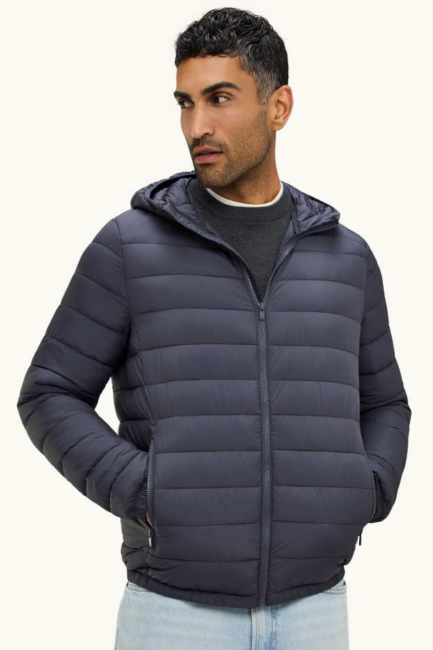 Herren - Steppjacke mit Kapuze - dunkelgrau