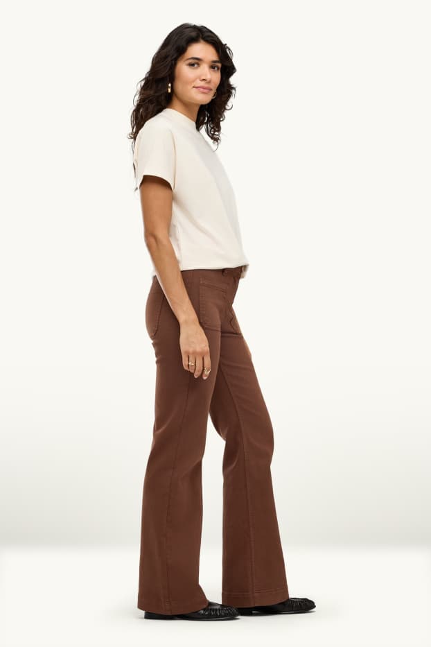 Damen - Flared Jeans - Mid Waist - braun