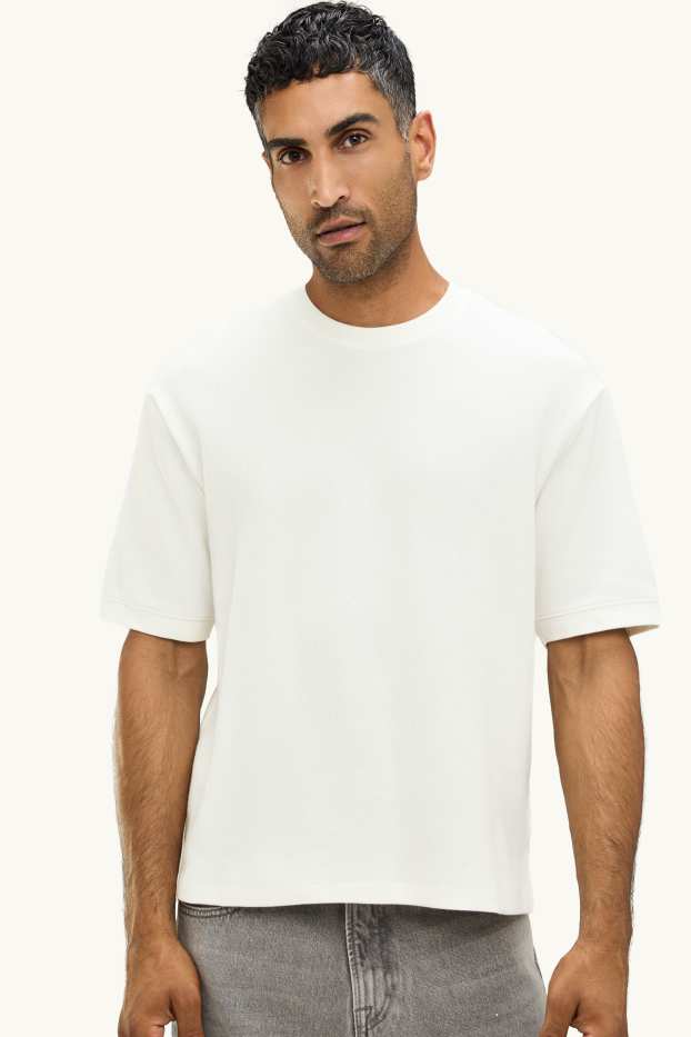 Hommes - T-shirt - Oversize - finition côtelée - blanc
