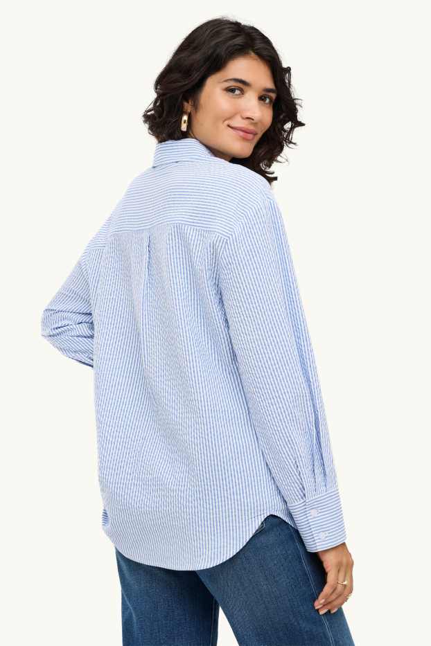 Women - Blouse - blue / white