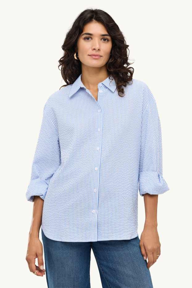 Women - Blouse - blue / white