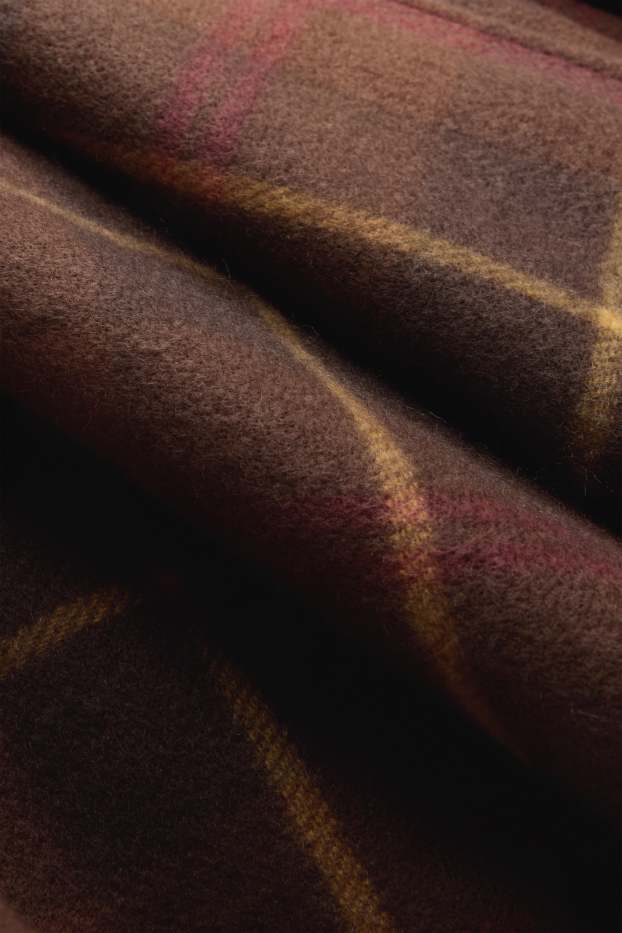 Dames - Poncho met franjes - geruit - bruin / geel