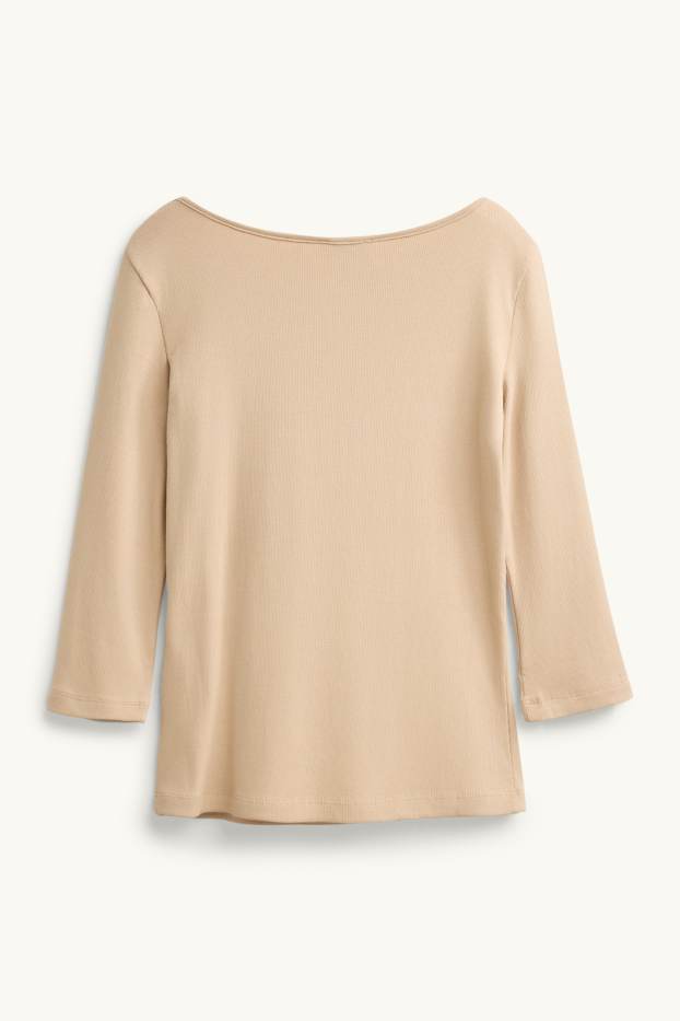 Dona - Samarreta de màniga llarga - slim fit - acanalada - torró
