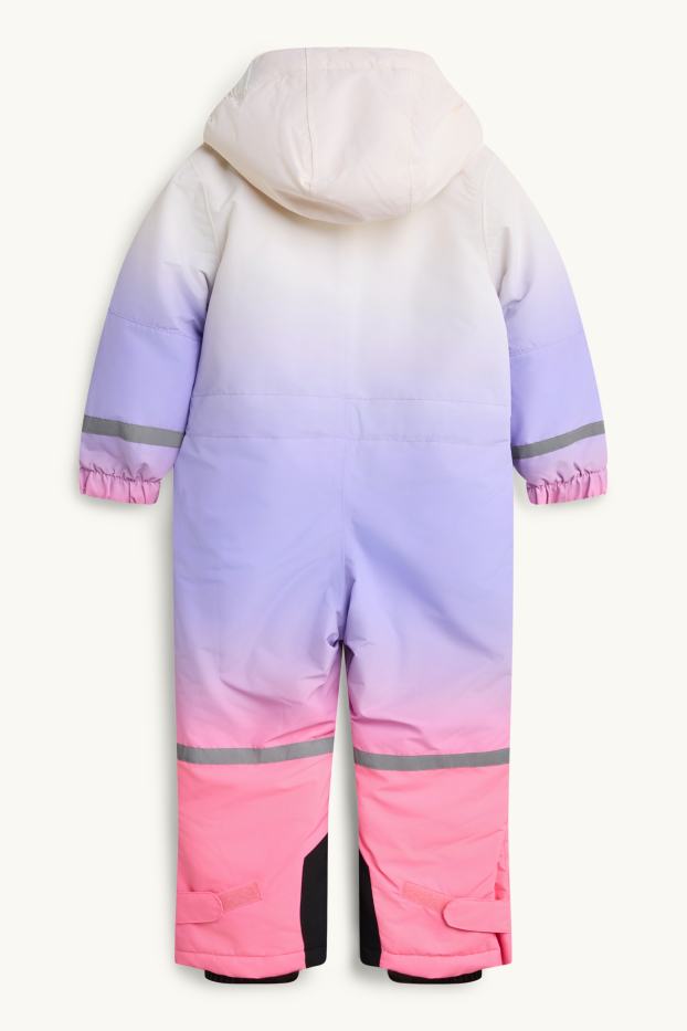 Children Girls - Ski suit with hood - lined - waterproof - patterned - white / pink
