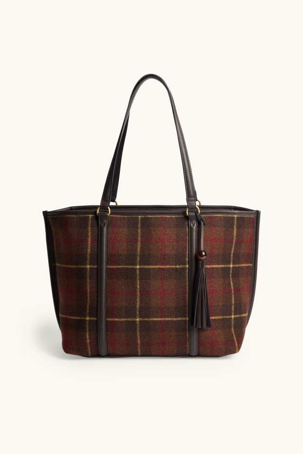 Damen - Großer Shopper - kariert - braun