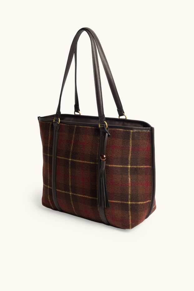 Damen - Großer Shopper - kariert - braun