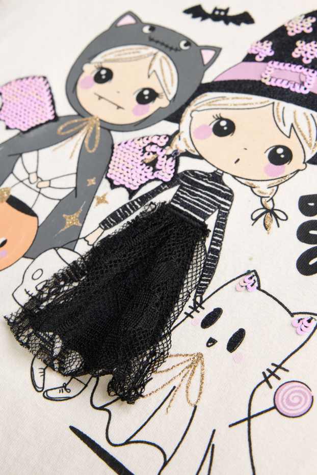 Bambine - Halloween - bambina, fantasma - maglia a maniche lunghe - effetto brillante - bianco crema