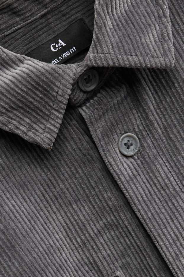 Bărbați - Cămașă din catifea reiată - relaxed fit - guler Kent - gri