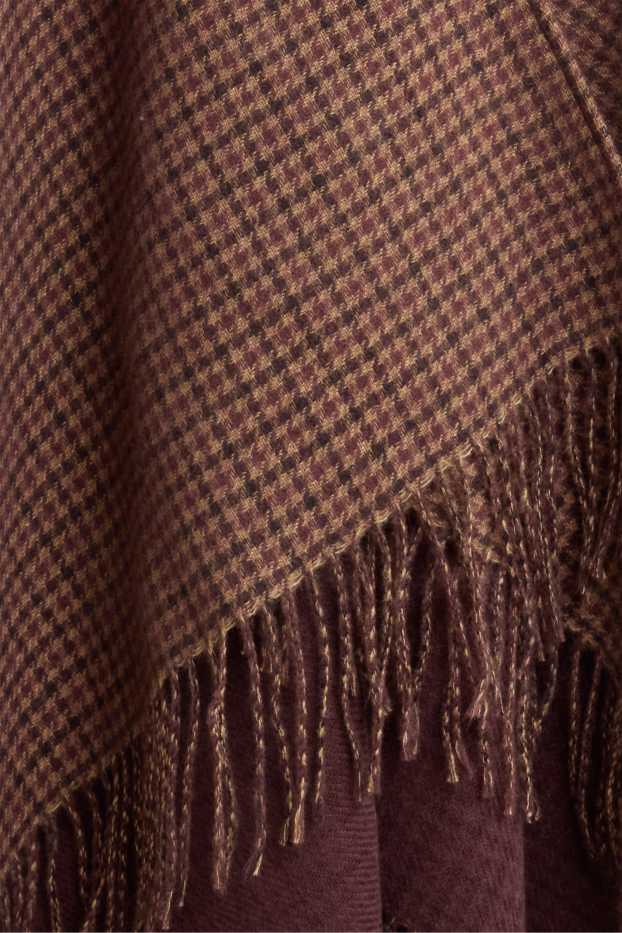 Femmes - Poncho à franges - à carreaux - marron / beige