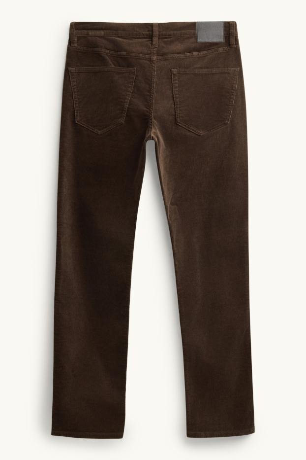 Bărbați - Pantaloni din catifea reiată - straight fit - maro închis