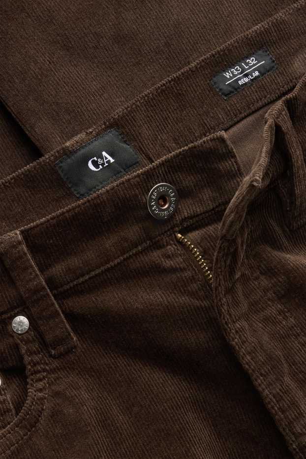 Bărbați - Pantaloni din catifea reiată - straight fit - maro închis