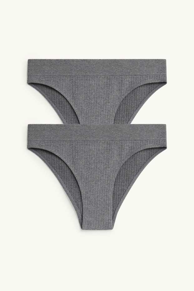 Dames - Set van 2 - slip - naadloos - ribstof - grijs-mix