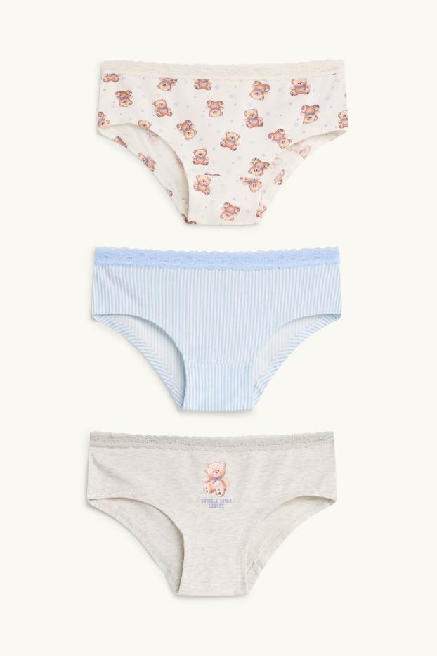Kinderen: meisjes - Set van 3 - teddybeer - hipster - blauw / grijs