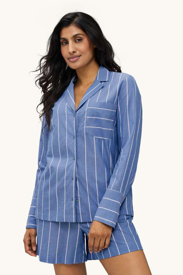 Damen - Shorty-Pyjama - Nadelstreifen - blau