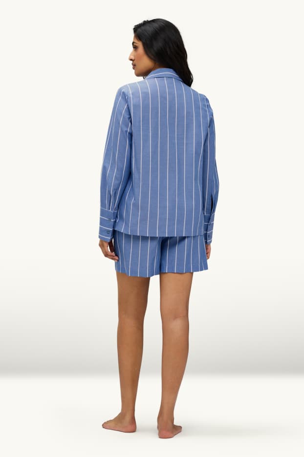 Damen - Shorty-Pyjama - Nadelstreifen - blau