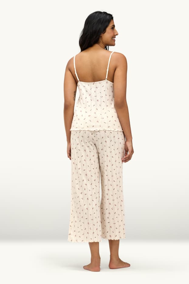 Damen - Pointelle-Pyjama - geblümt - cremeweiss