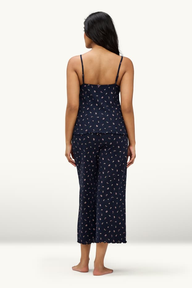 Dona - Pijama de teixit d'ordit calat - de flors - blau fosc