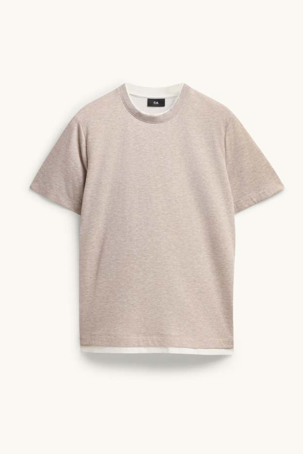 Herren - T-Shirt - Regular Fit - 2-in-1-Look - braun