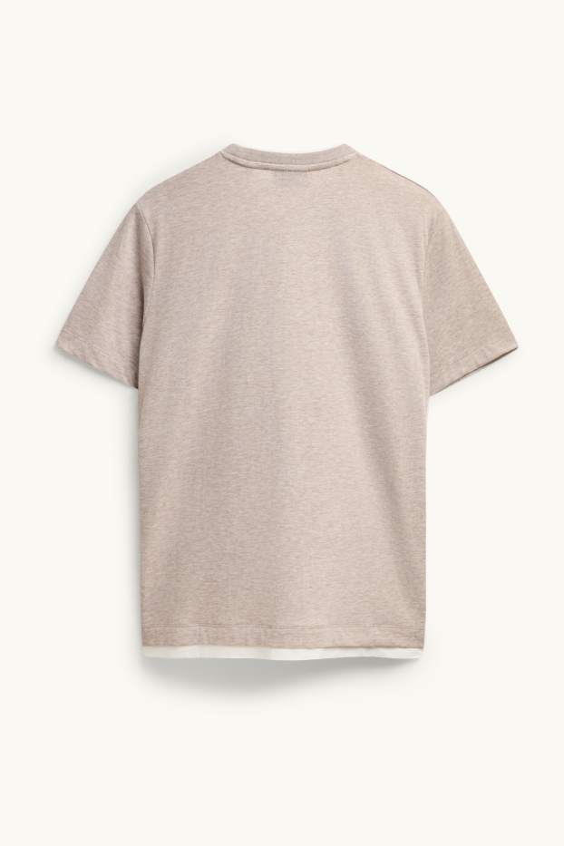 Herren - T-Shirt - Regular Fit - 2-in-1-Look - braun