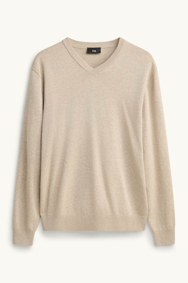 Men - V-neck jumper - sand-coloured