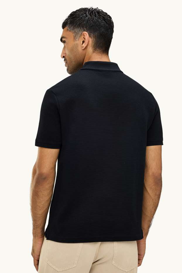 Pánské - Polokošile - regular fit - žebrovaná - černá